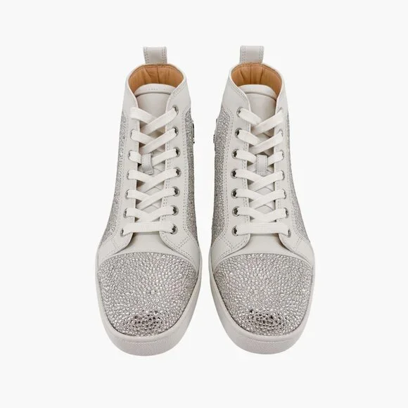 Christian Louboutin Louis Strass High Top Sneakers Size 40 US 10 White Crystal - Picture 2 of 15
